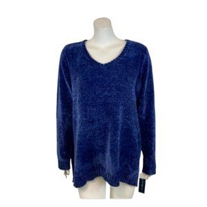 Karen Scott Chenille Sweater Long Sleeve V Neck Pullover Blue Size 2X